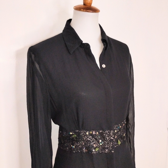EDWARD SILK CHIFFON BLOUSE WITH EMBELLISHED WAIST BAND - Picture 9 of 11